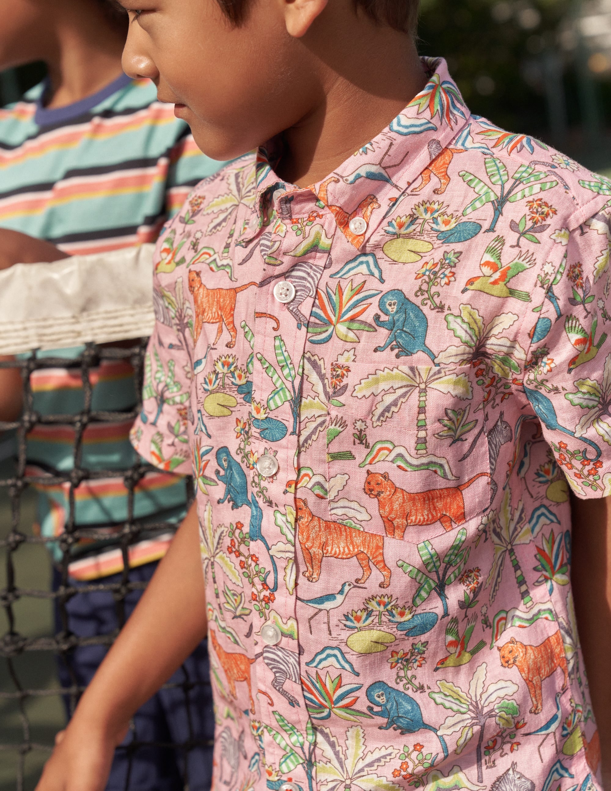 Chemise en coton et lin-Rose camée, motif Tropical Garden - Image 5