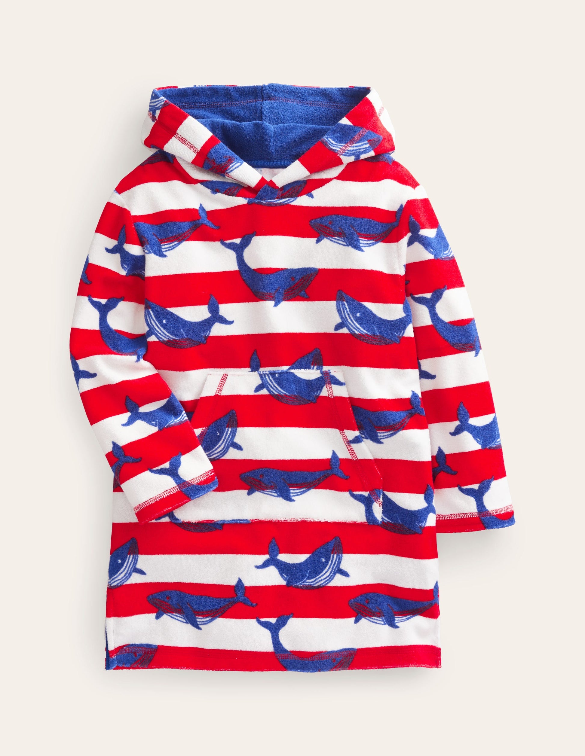 Frottee-Badeponcho-Blau/Naturweiß, Wale-1