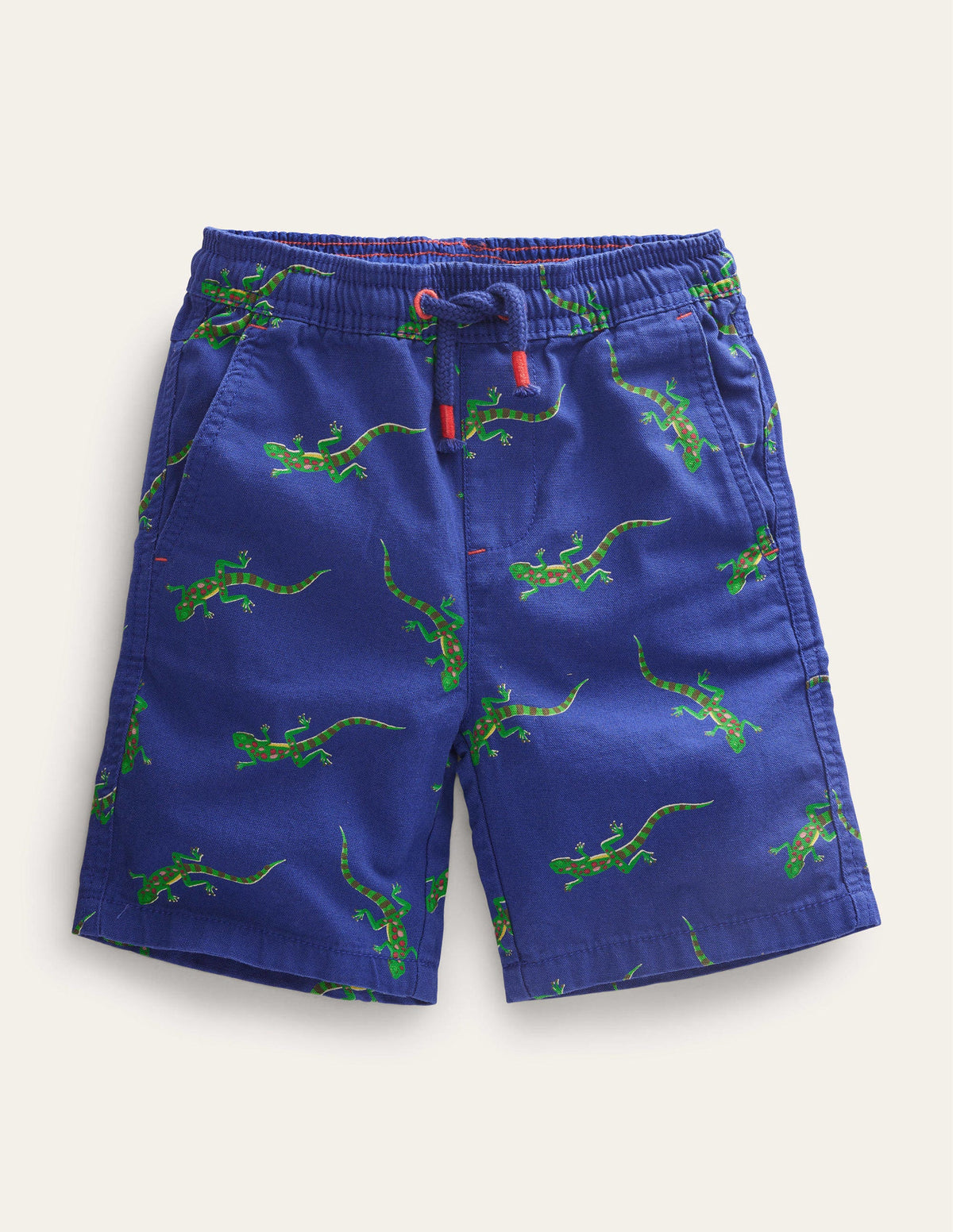 Pull-on Drawstring Shorts-Blue Ticking Croc Embroidery-1