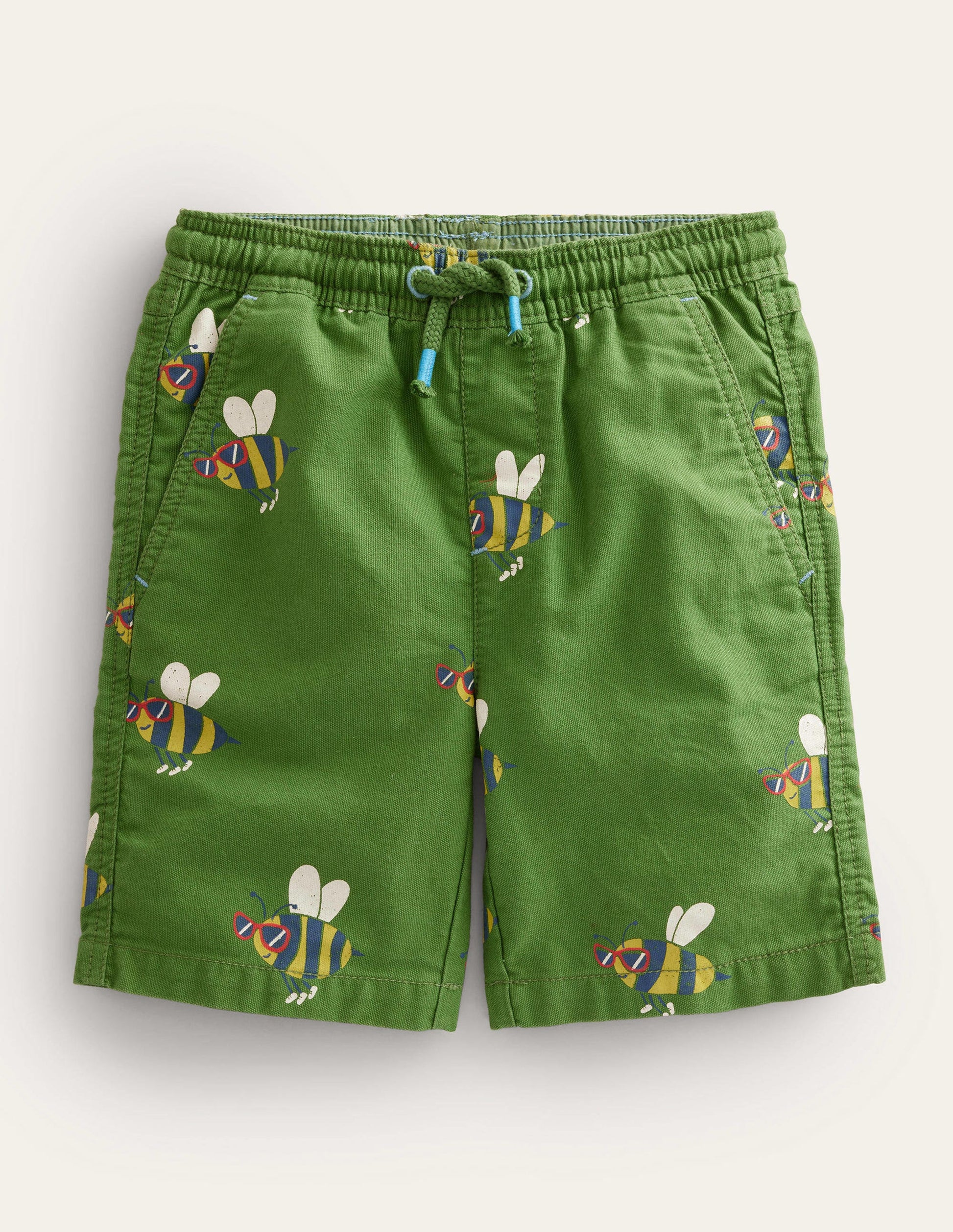 Pull-on Drawstring Shorts-Safari Green Dude Bees-1