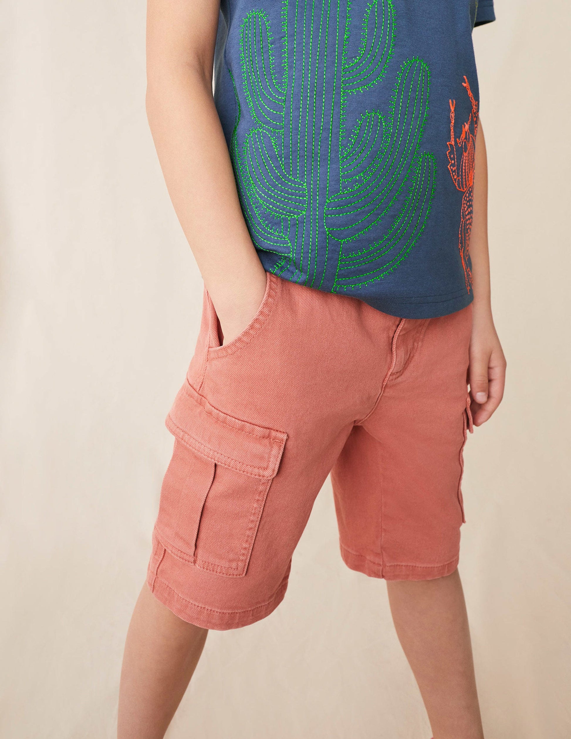 Garment Dye Cargo Shorts-Washed Jam Red-4