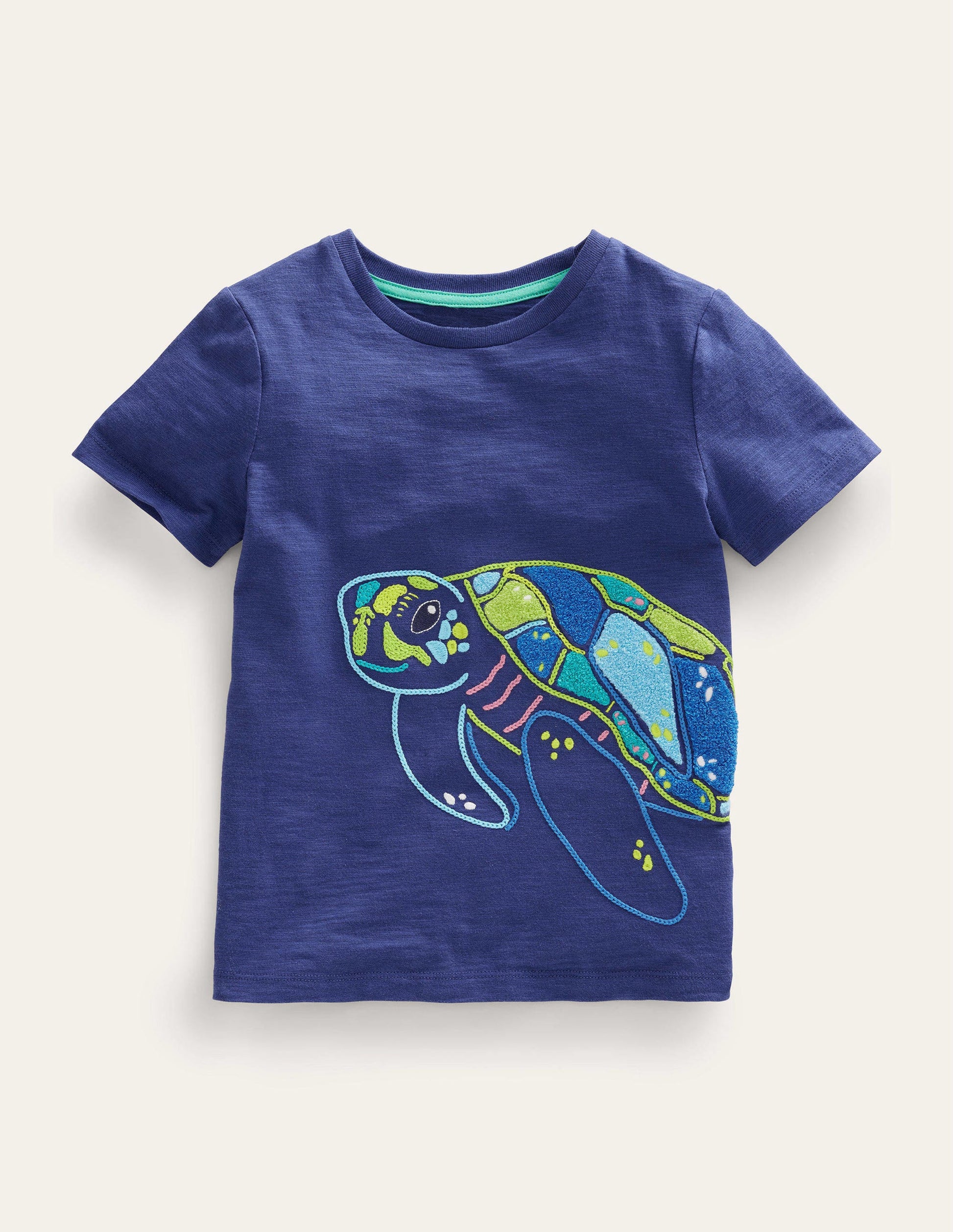T-Shirt mit Kettenstich-Segelblau, Schildkröte-1