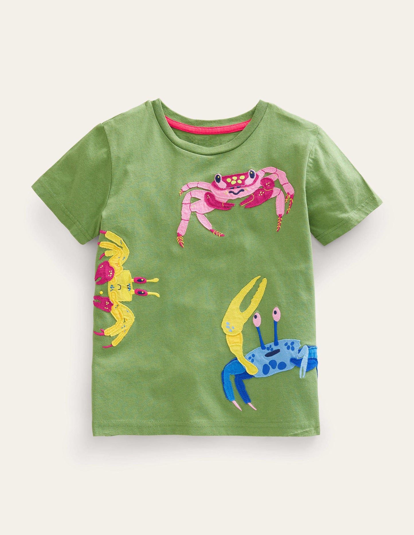 Appliqué Textured T-shirt-Safari Green Crabs