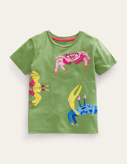 Appliqué Textured T-shirt-Safari Green Crabs-1