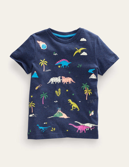 Gemustertes T-Shirt-Marineblau Meliert-1