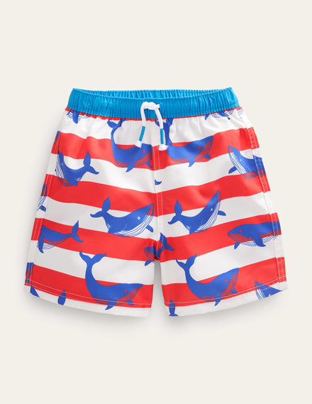Badeshorts-Naturweiß/Erdbeerrot, Wale