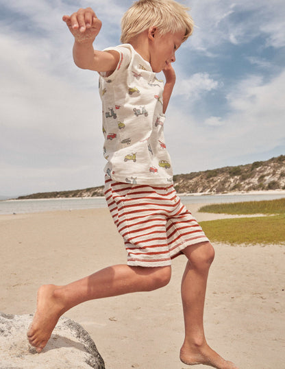 Strukturierte Jerseyshorts-Kastanienbraun/Weiß