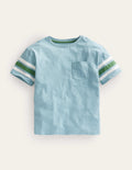 T-Shirt mit Kontraststreifen-Turmalinblau