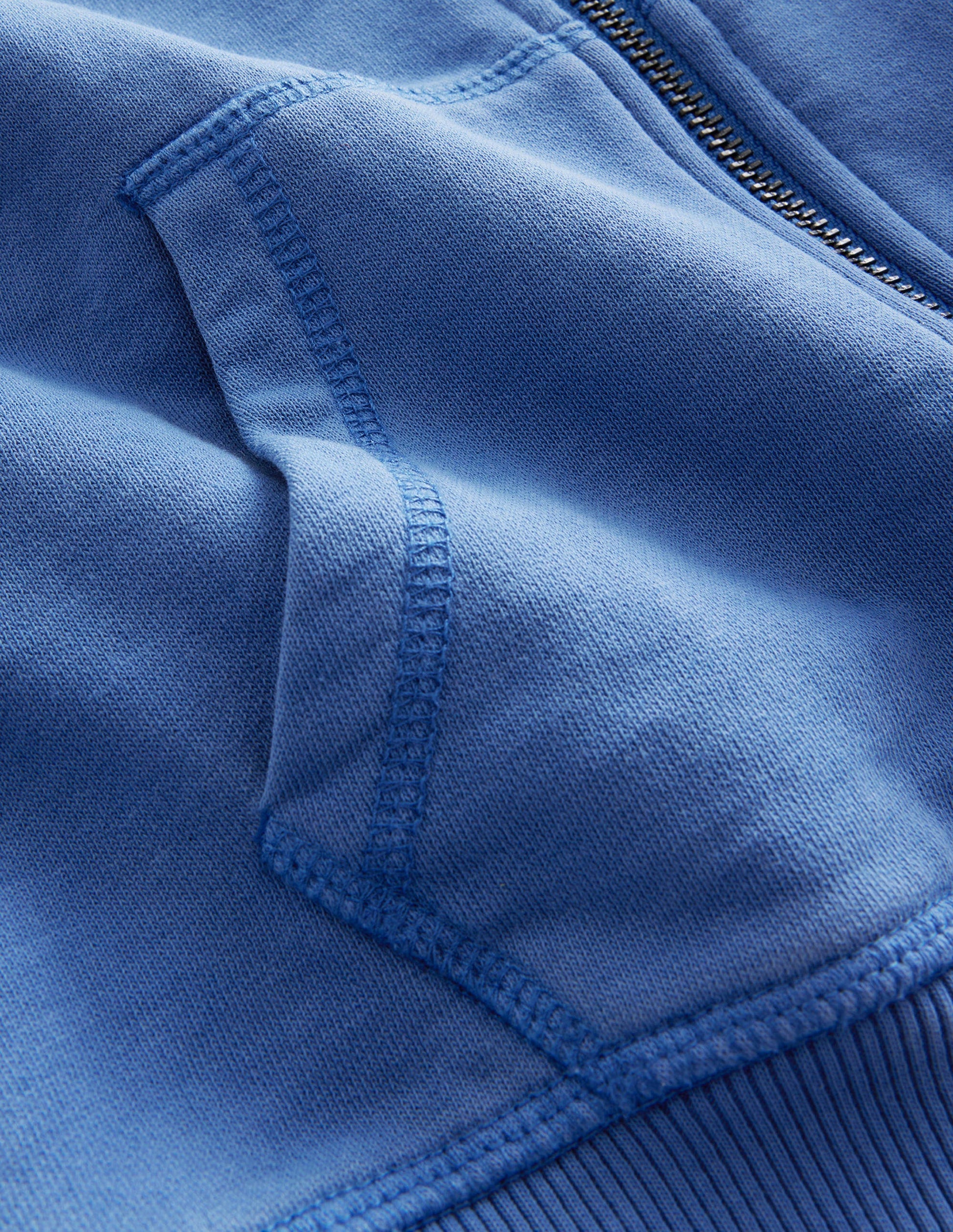 Sweat à capuche zippé teint en pièce-Bleu de Delft-3