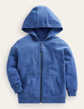 Sweat à capuche zippé teint en pièce-Bleu de Delft