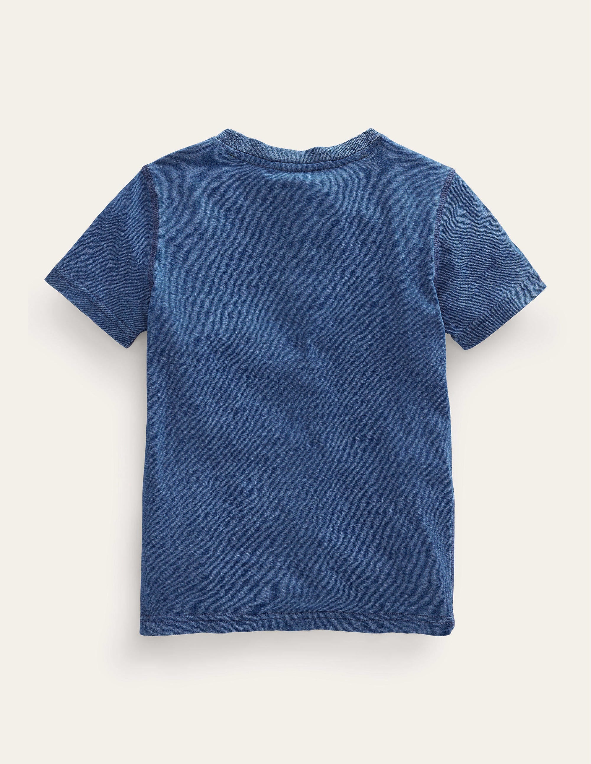 T-shirt à col tunisien en coton délavé-Bleu indigo - Image 2