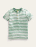 Henley T-Shirt aus gewaschener Baumwolle-Naturweiß/Zultanitgrün