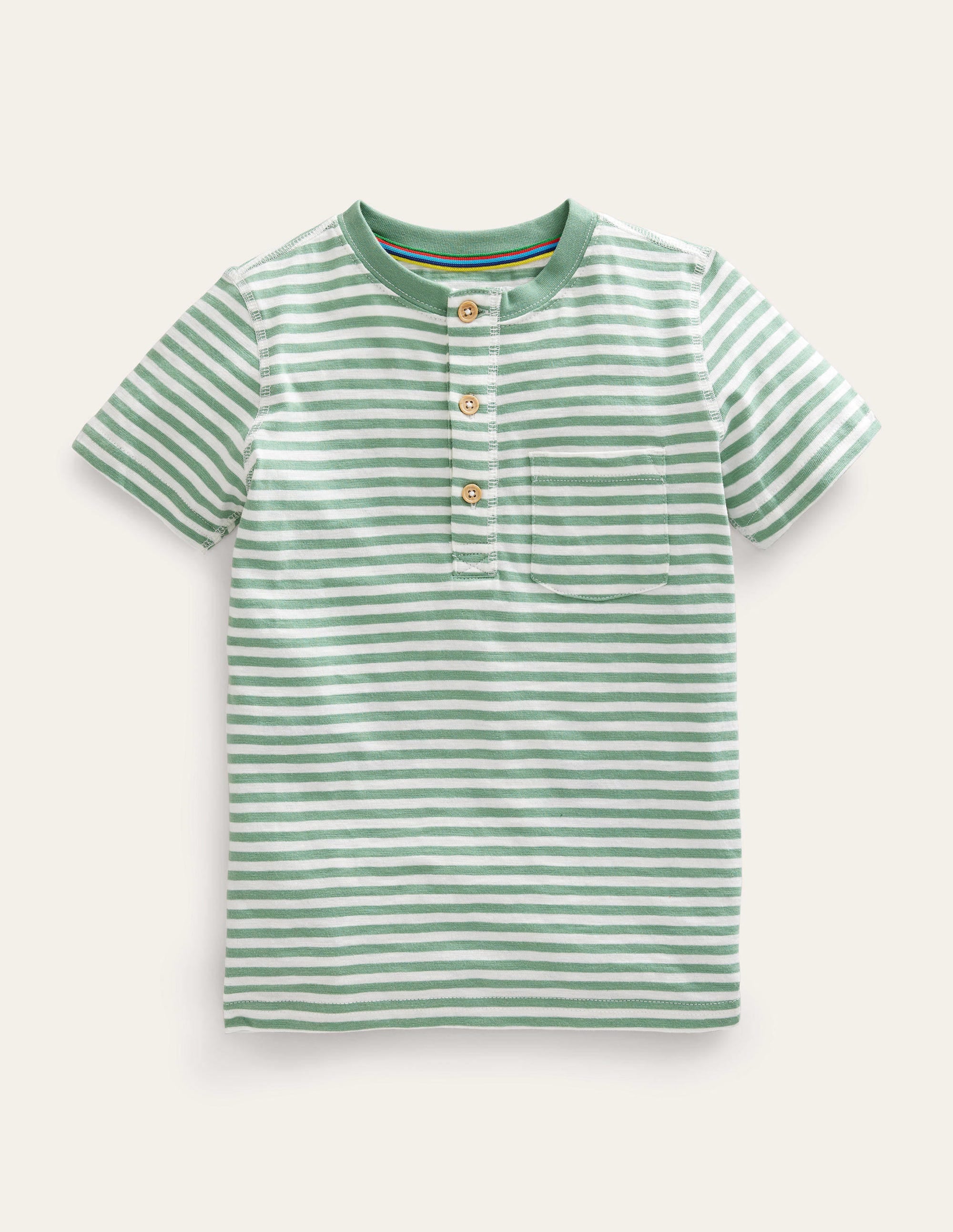 Henley T-Shirt aus gewaschener Baumwolle-Naturweiß/Zultanitgrün - Image 1
