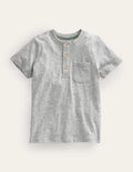 T-shirt à col tunisien en coton délavé-Gris chiné