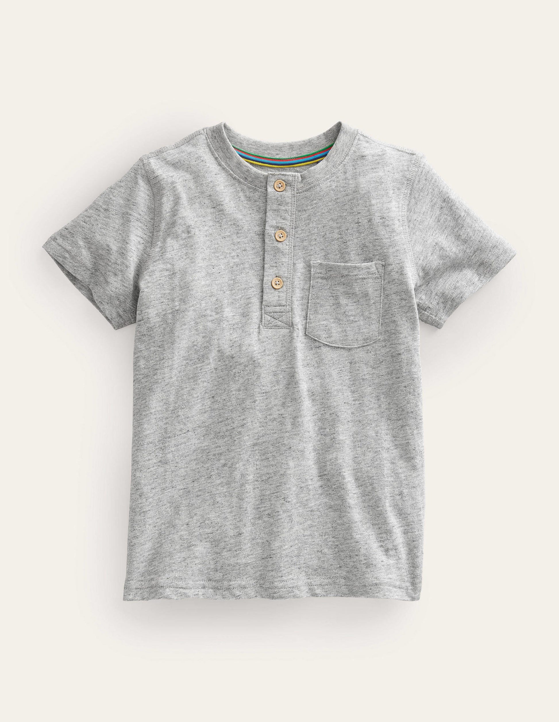 T-shirt à col tunisien en coton délavé-Gris chiné-1