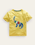 Lässiges Motiv-T-Shirt-Butterblumengelb, Dinosaurier