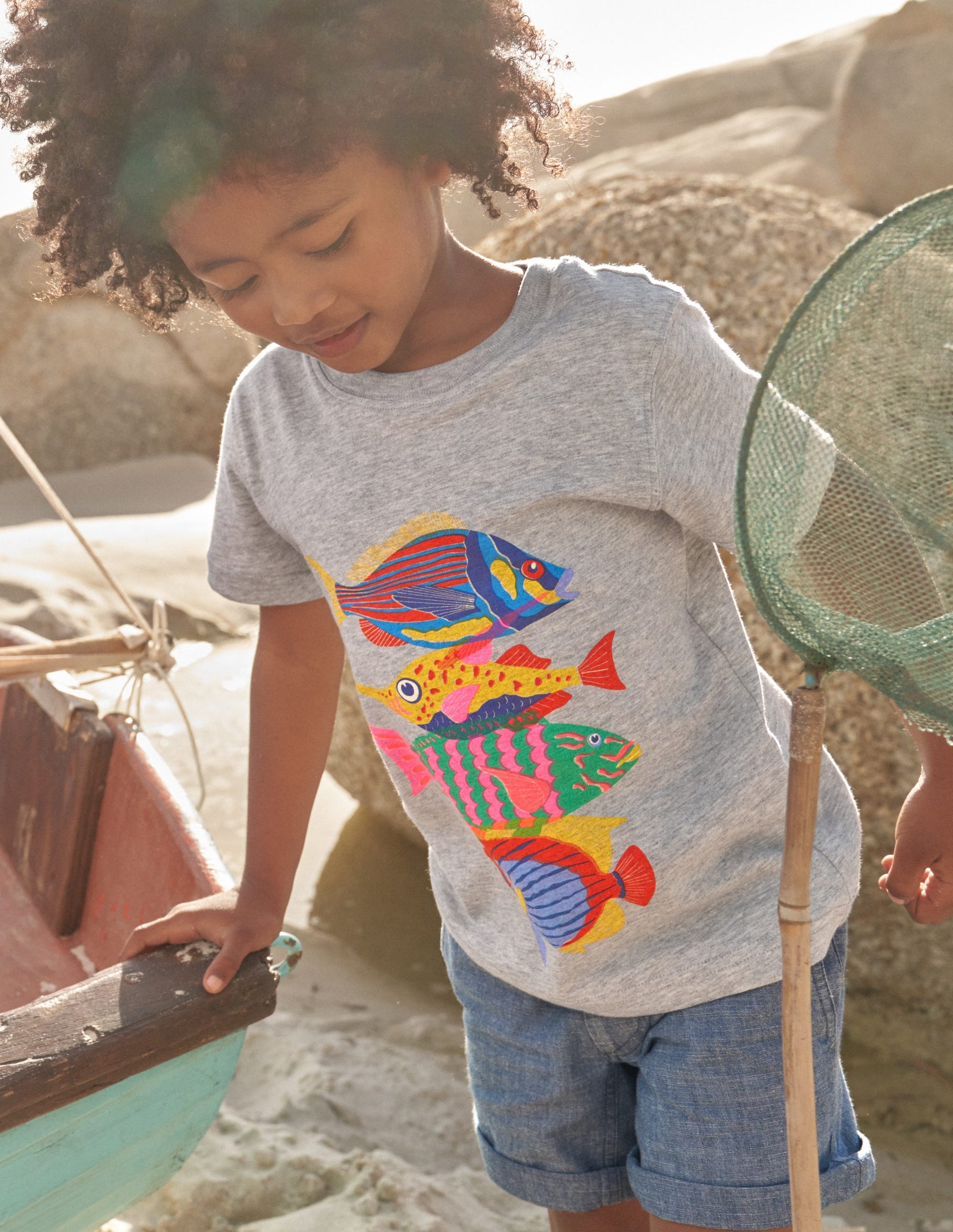 T-shirt à imprimé graphique-Poisson argenté chiné-4