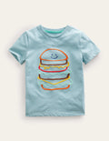 T-Shirt mit Kettenstichmotiv-Turmalinblau, Burger