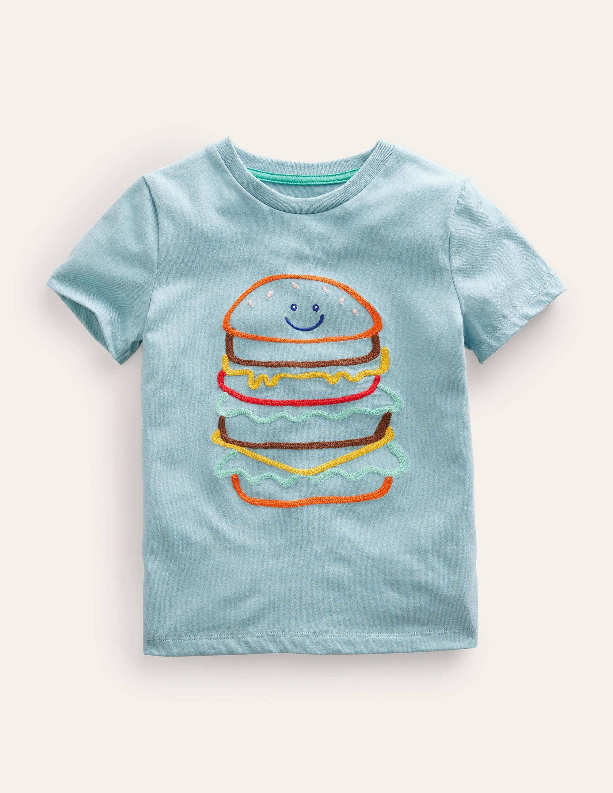 T-Shirt mit Kettenstichmotiv-Turmalinblau, Burger - Image 1