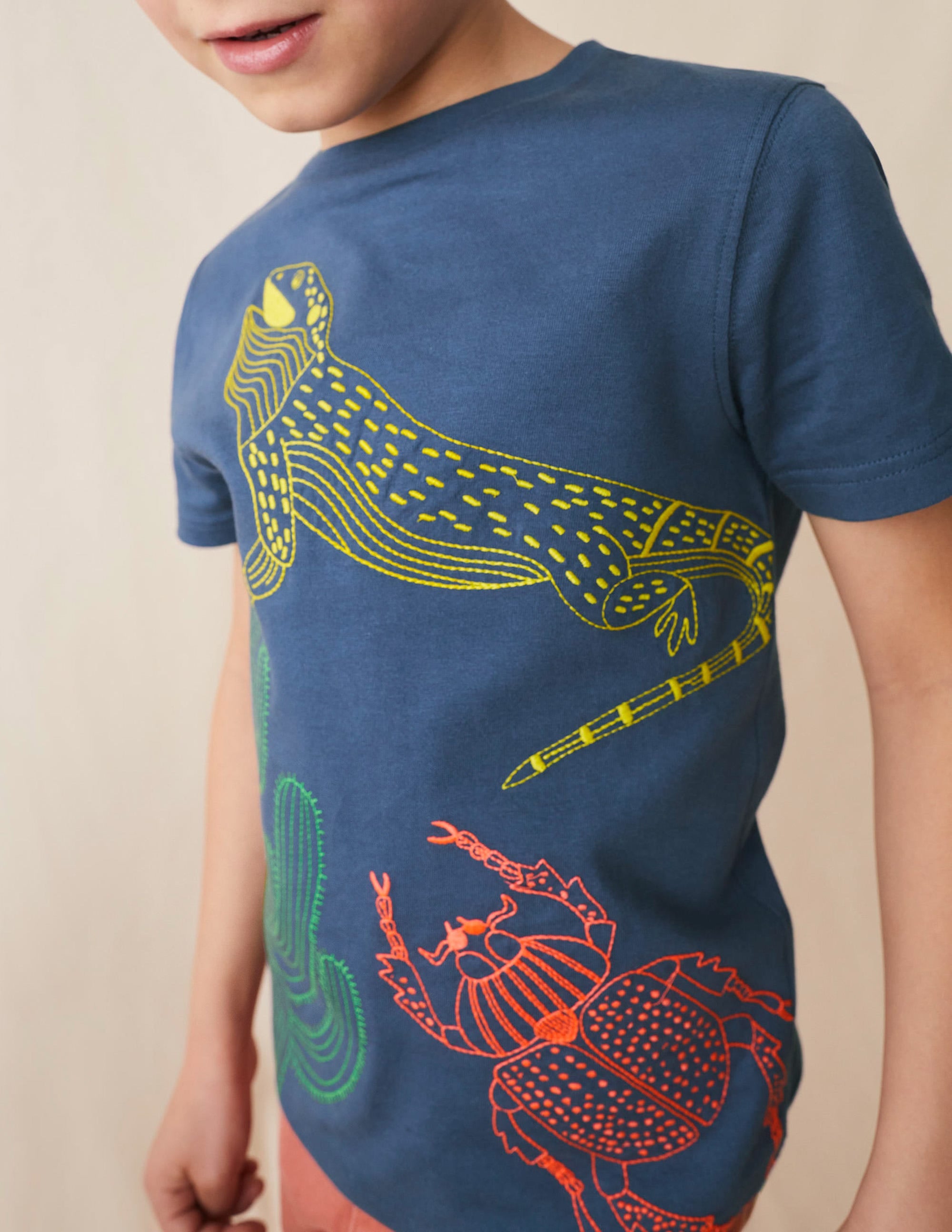 T-shirt épais à motif cousu-Lézard bleu robot - Image 4