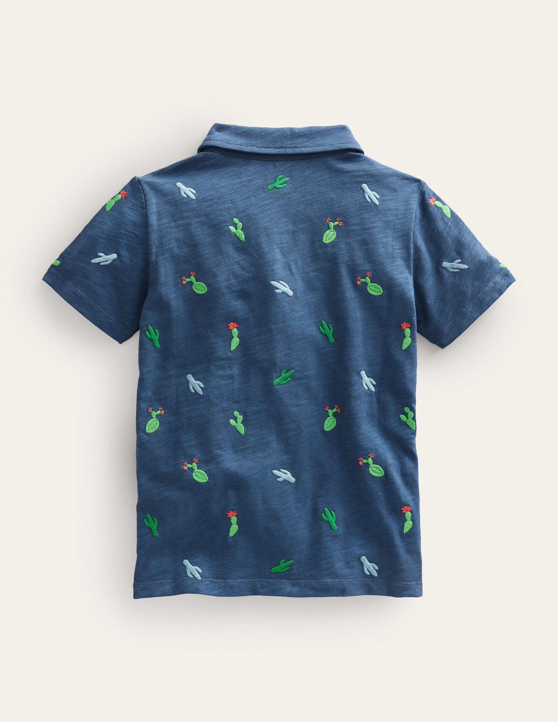 Embroidered Slubbed Polo Shirt-Robot Blue Cactus-2