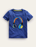 T-shirt à appliqué-Écouteurs bleu tendre
