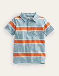 Polo en jersey flammé à motif-Bleu tourmaline/orange feu