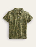 Gemustertes Poloshirt aus Flammgarn-Jersey-Grün, Camouflage