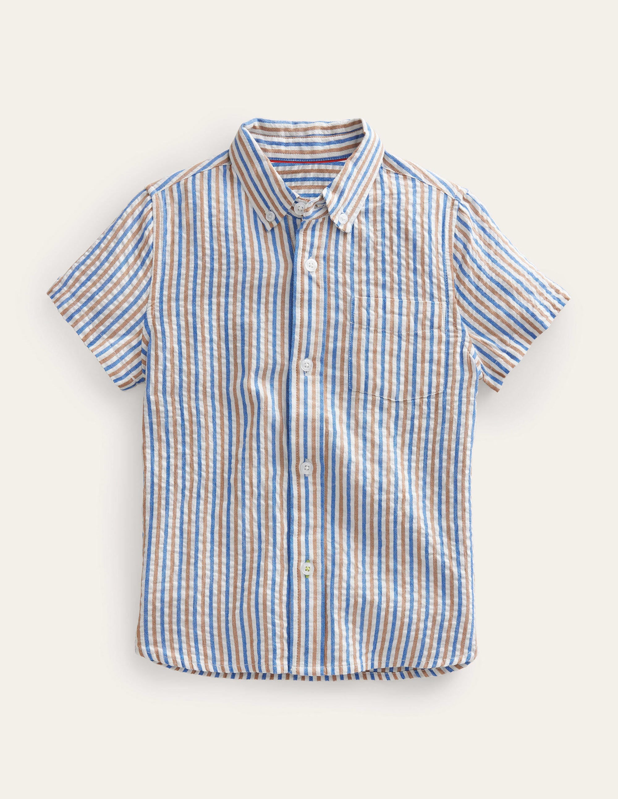 Chemise en seersucker-Rayé bleu et marron - Image 1