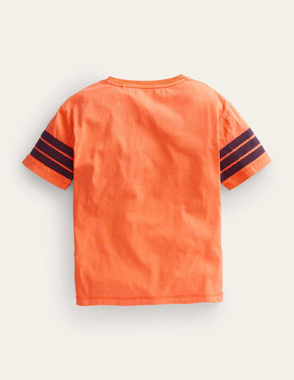 T-Shirt mit Kontraststreifen-Neonorange