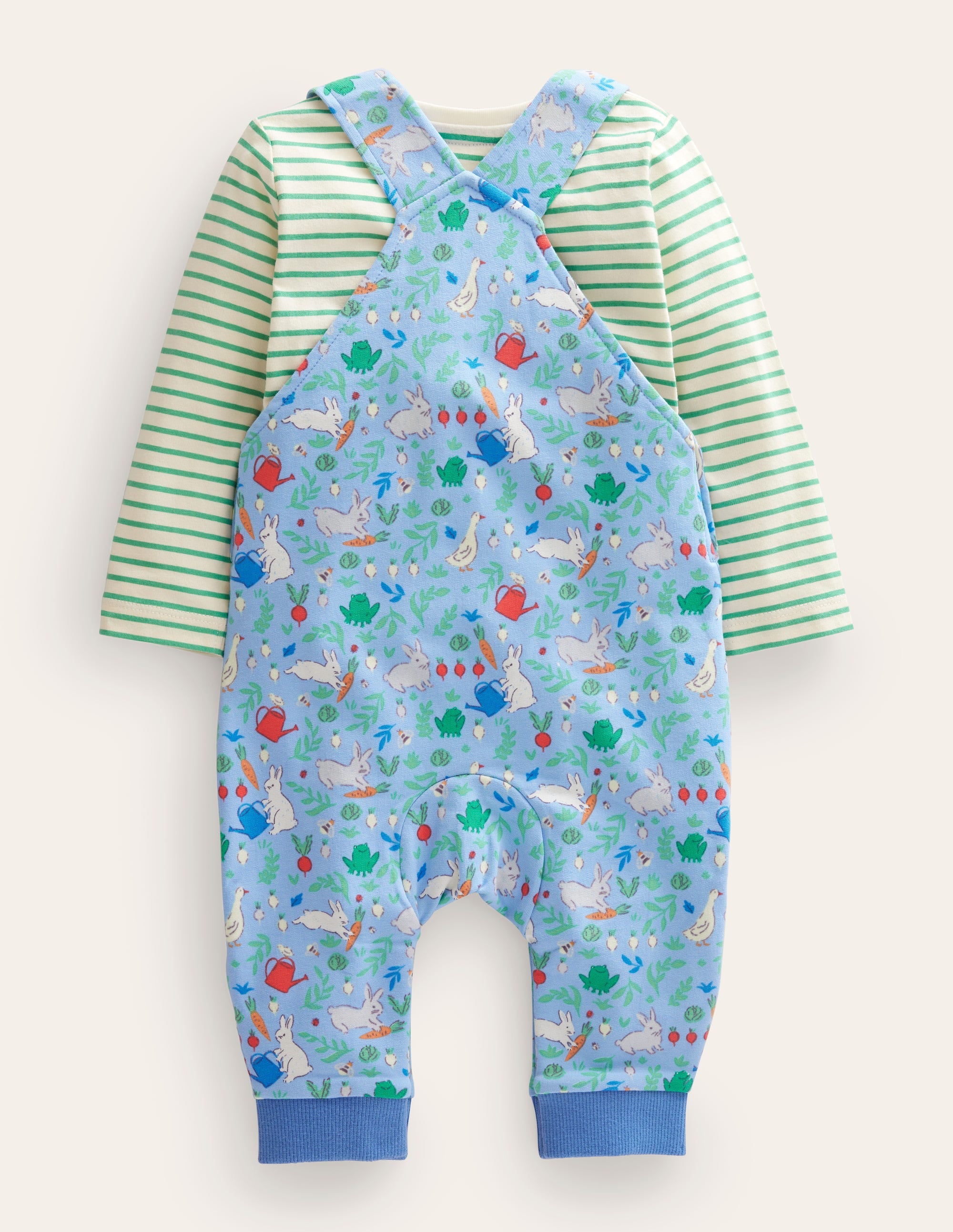 Ensemble avec salopette en jersey-Motif Bunny Patch bleu panorama - Image 2
