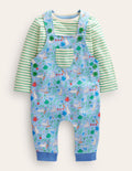 Ensemble avec salopette en jersey-Motif Bunny Patch bleu panorama