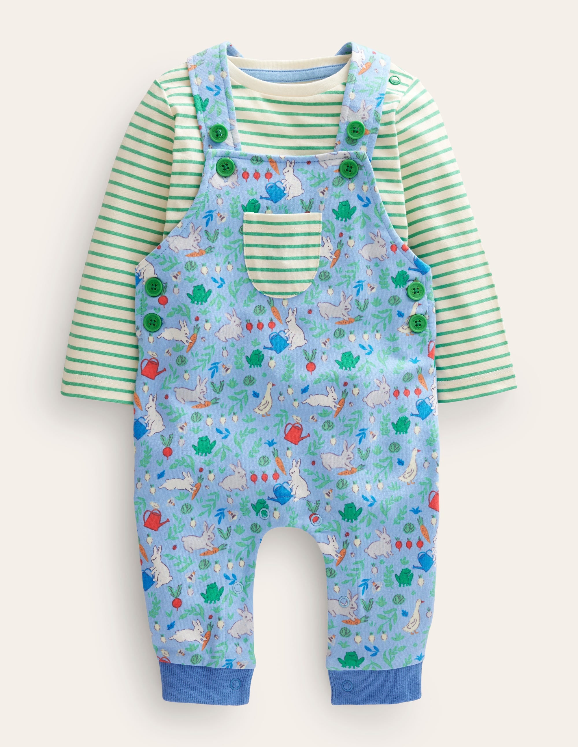 Ensemble avec salopette en jersey-Motif Bunny Patch bleu panorama - Image 1