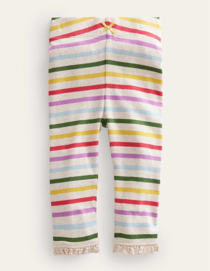 Gerippte Leggings mit Spitze-Regenbogenfarben, Gestreift