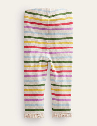Gerippte Leggings mit Spitze-Regenbogenfarben, Gestreift