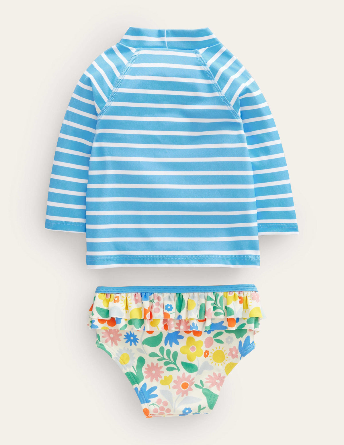 Gerüschtes Badeset mit USF-Langarmshirt-Bunt, Urlaubs-Blumenmuster - Image 2