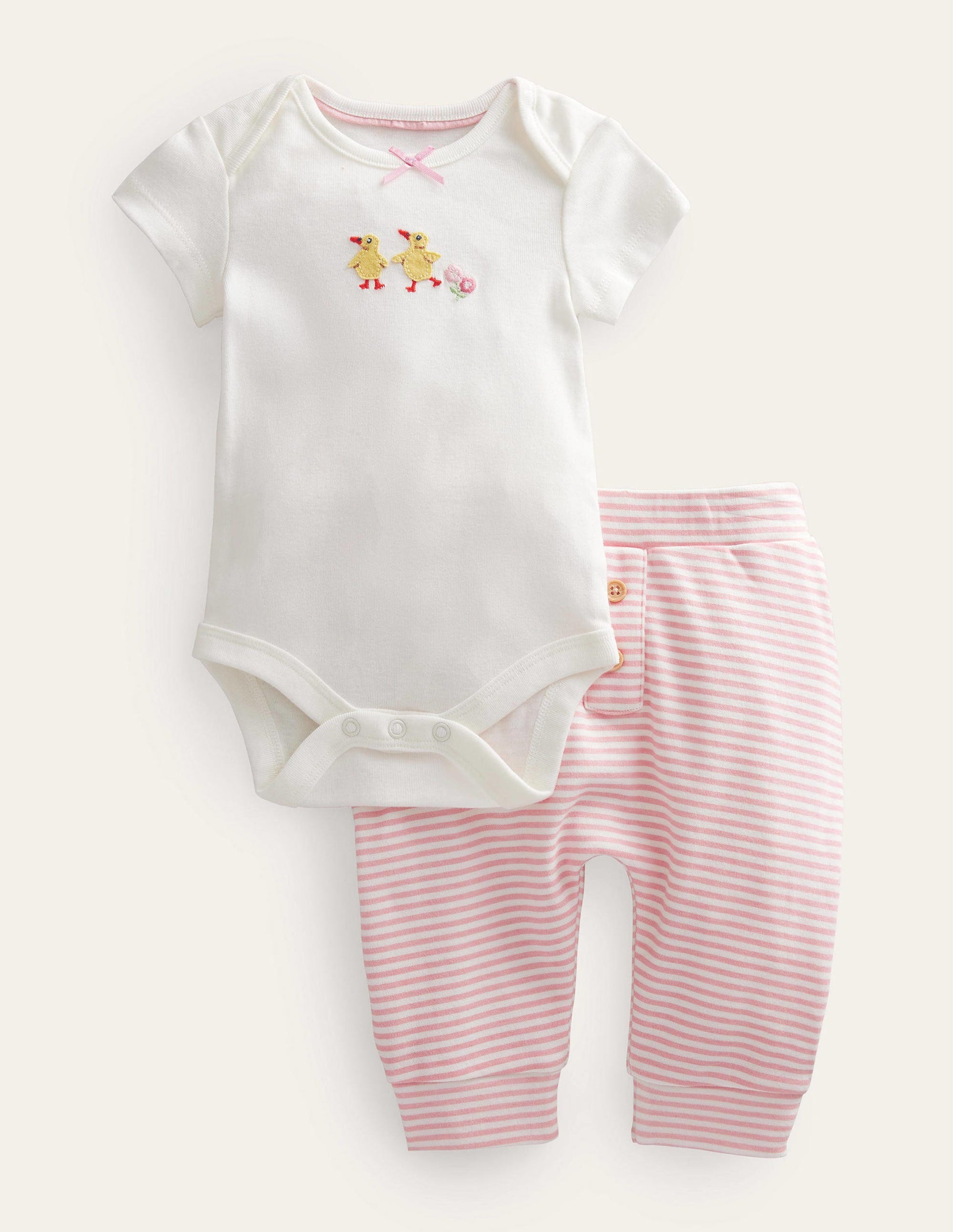 Body- und Leggings-Set aus GOTS-Baumwolle-Naturweiß, Küken-1
