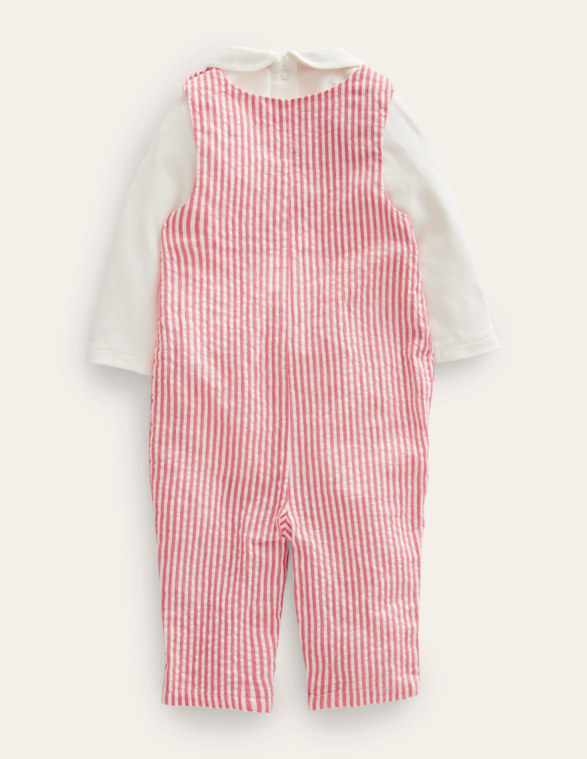 Smocked Dungaree Set-Jam / Ivory Ticking - Image 2