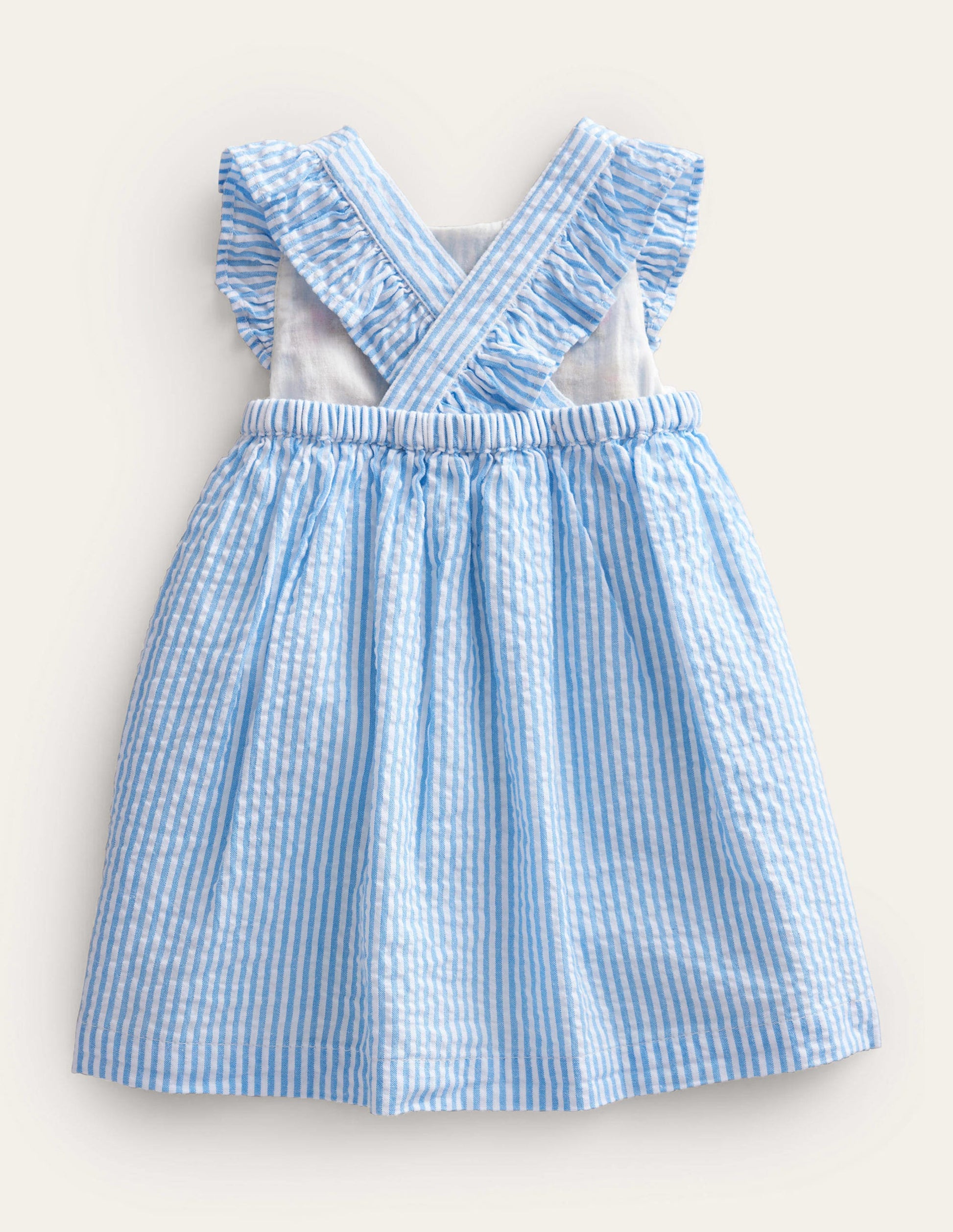 Gewebtes Schürzenkleid-Naturweiß/Blau, Feine Streifen/Häschen-2