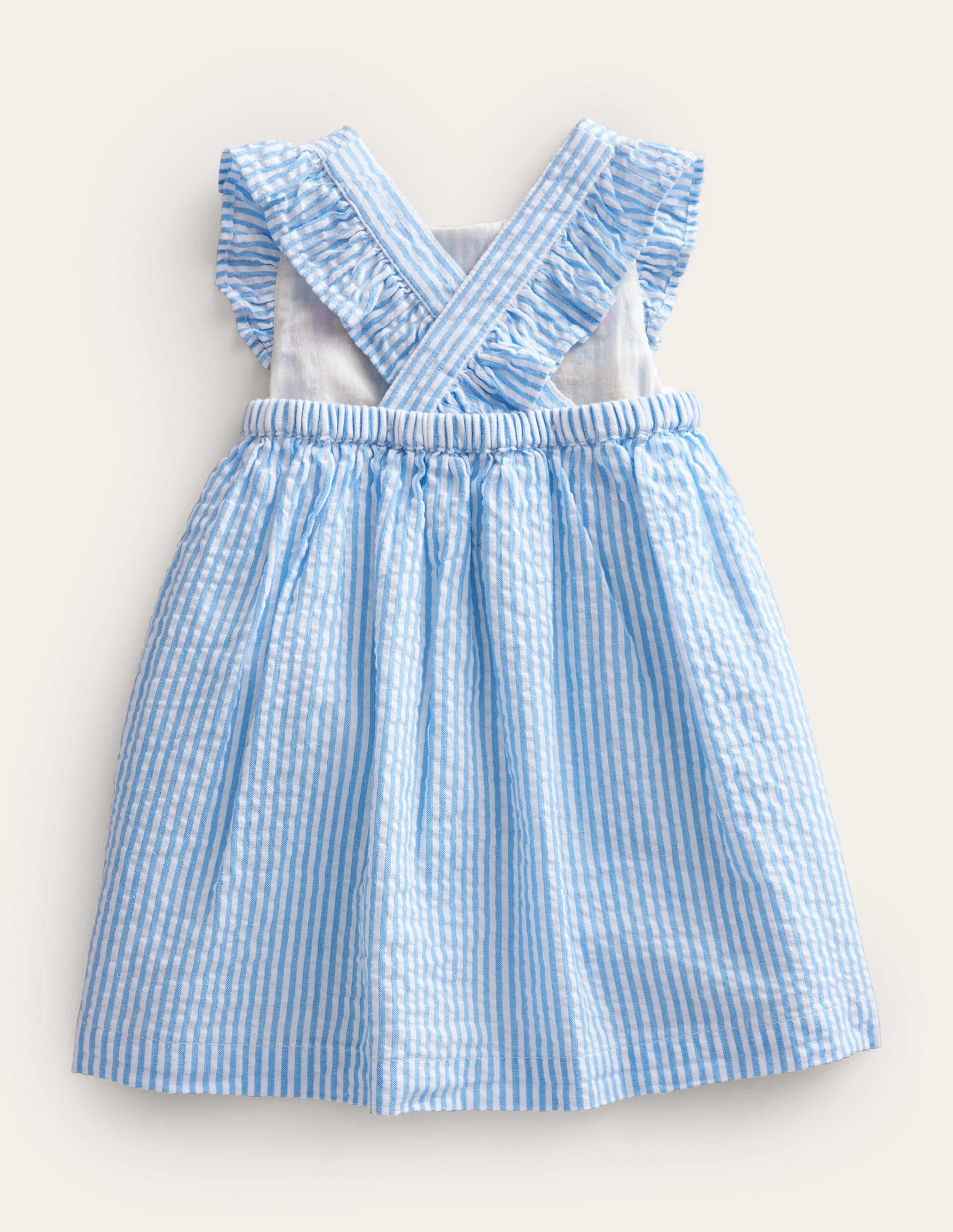 Gewebtes Schürzenkleid-Naturweiß/Blau, Feine Streifen/Häschen - Image 2