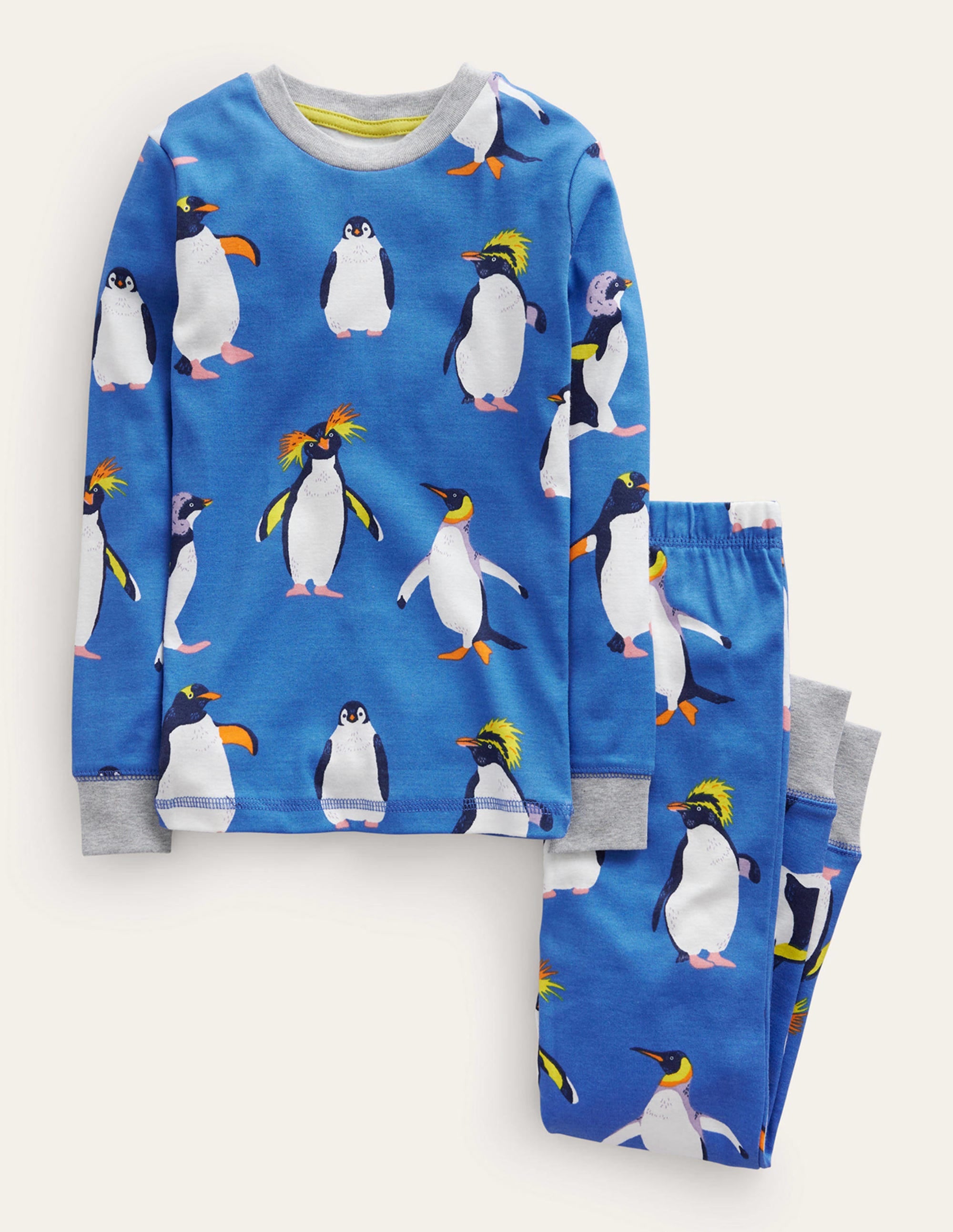 Eng anliegender, langer Schlafanzug-Blau Pinguine - Image 1