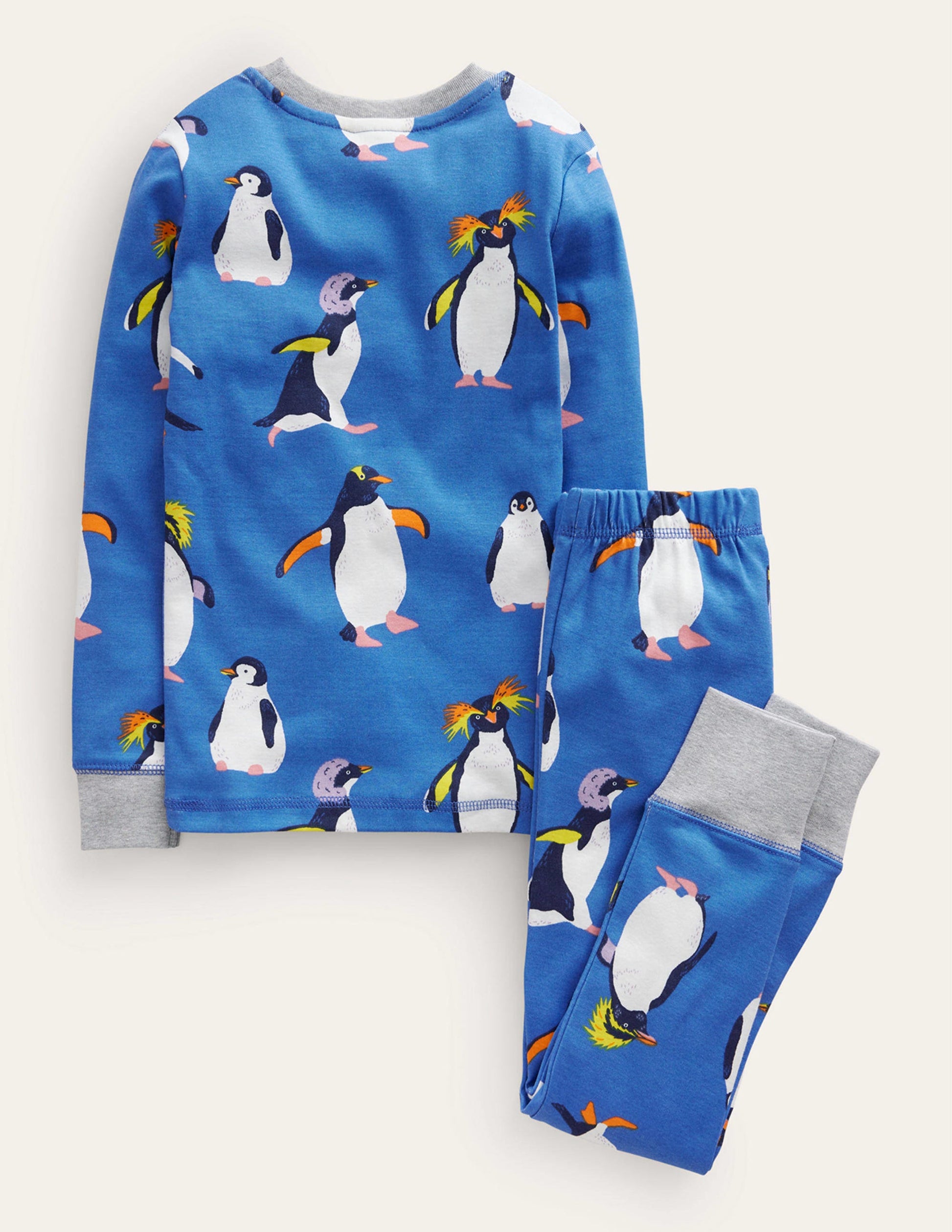 Eng anliegender, langer Schlafanzug-Blau Pinguine-2