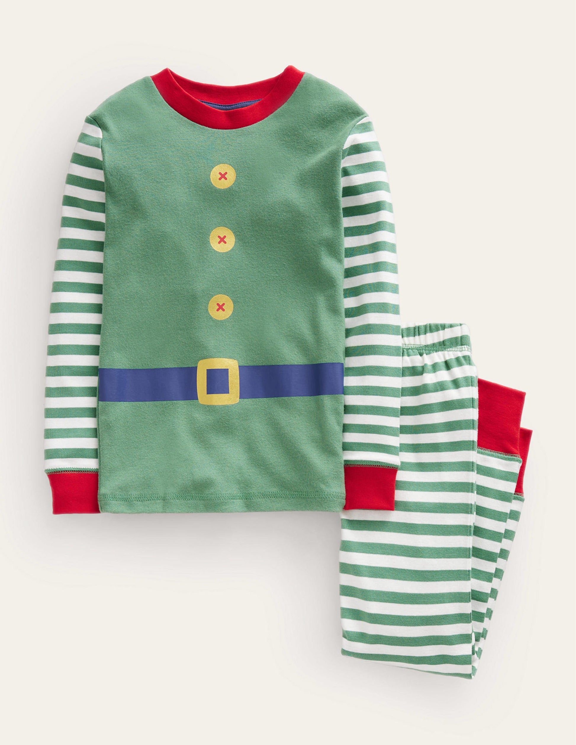 Snug Single Long John Pyjamas-Green Elf-1