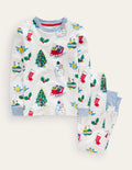Snug Single Long John Pyjamas-Ivory Festive Fun