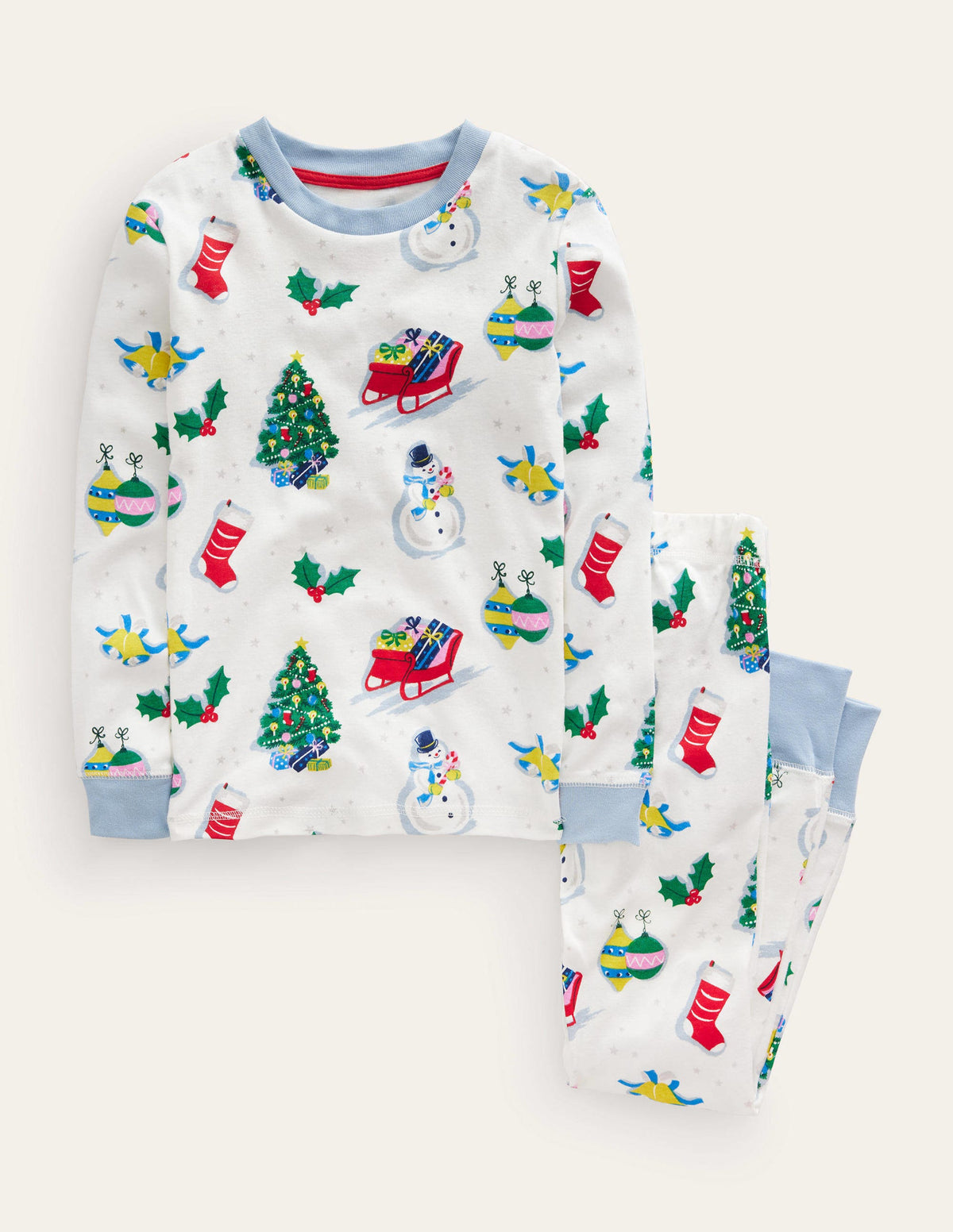 Snug Single Long John Pyjamas-Ivory Festive Fun - Image 1