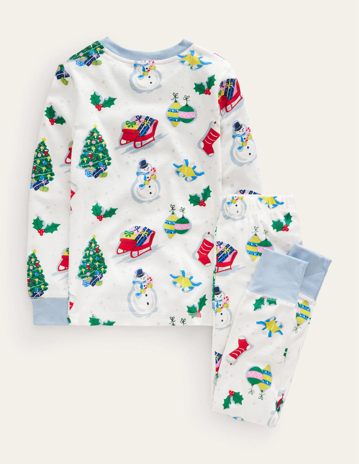 Snug Single Long John Pyjamas-Ivory Festive Fun-2