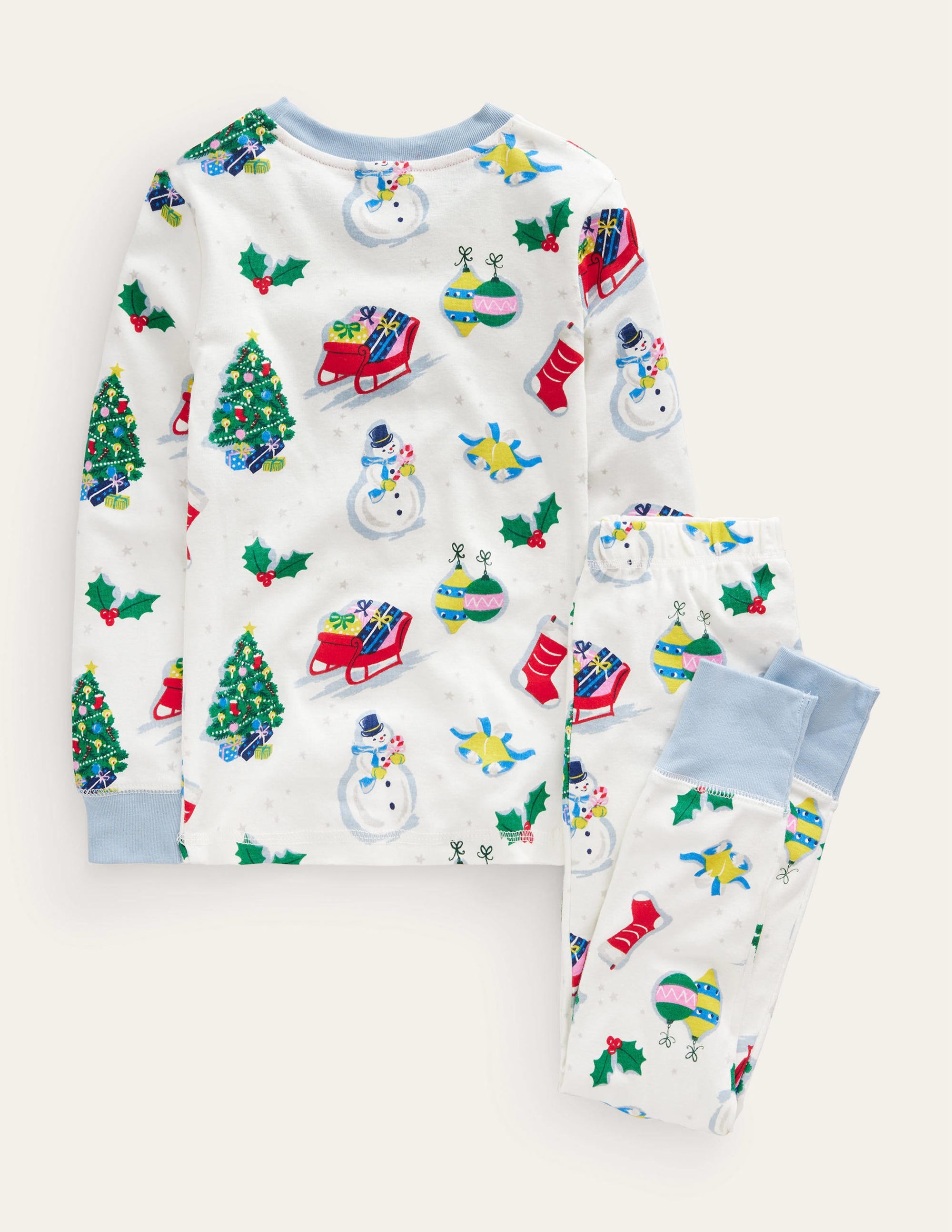 Snug Single Long John Pyjamas-Ivory Festive Fun - Image 2