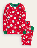 Eng anliegender, langer Schlafanzug-Rockabilly-Rot Schneemann/Punkte