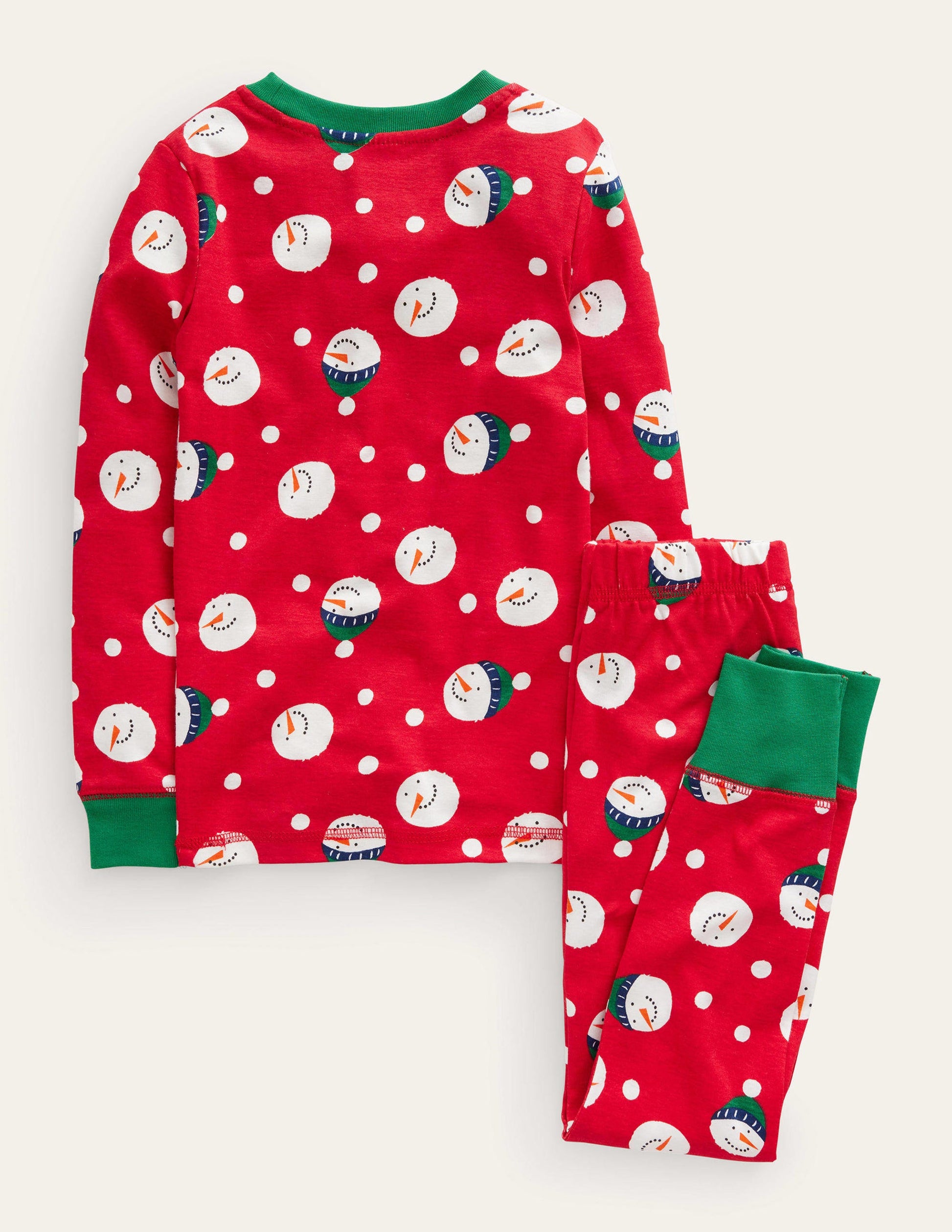 Eng anliegender, langer Schlafanzug-Rockabilly-Rot Schneemann/Punkte-2