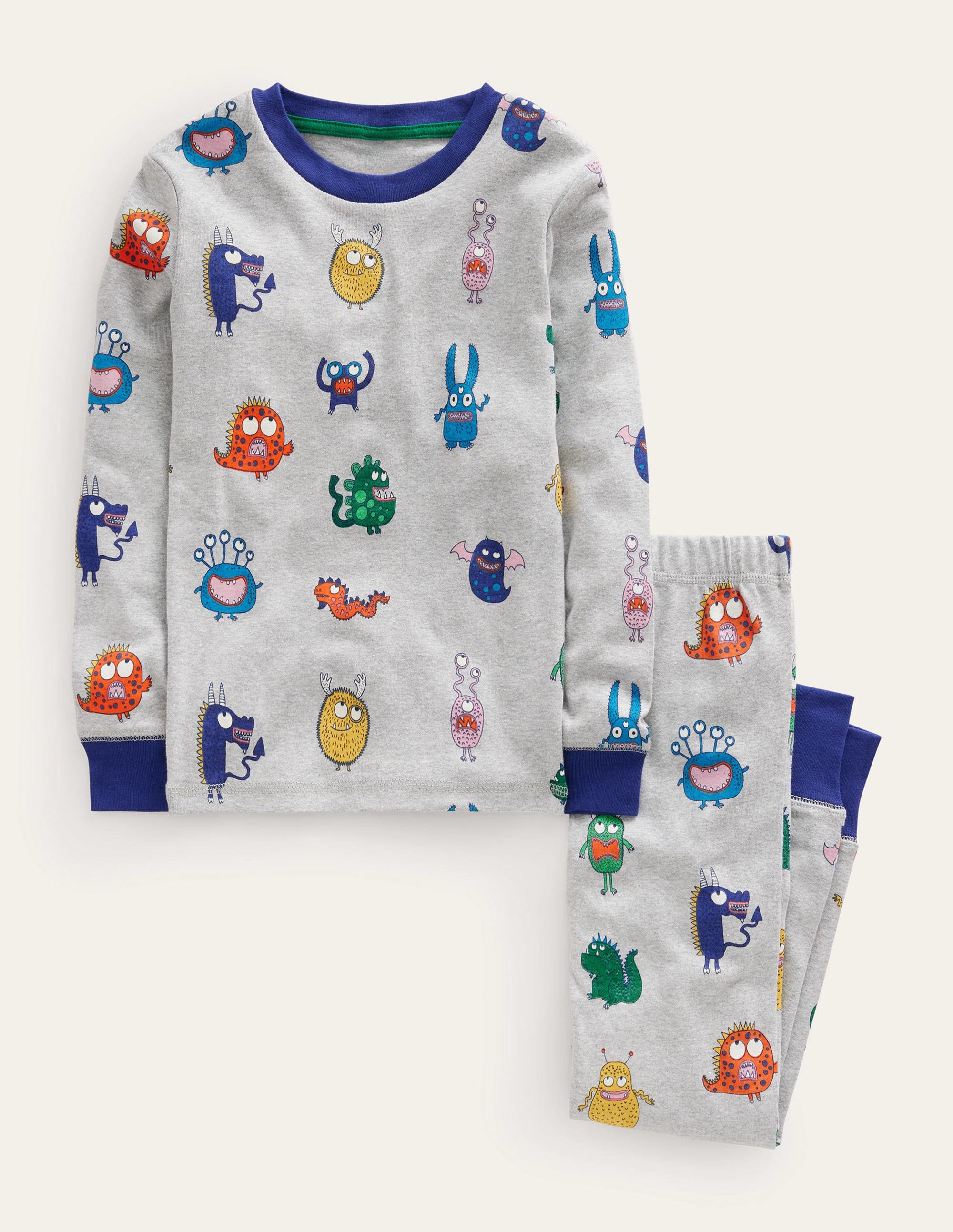 Pyjama long douillet-Monstres gris chiné - Image 1